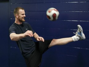 This was Daniel Sedin 10 months ago, warming up backstage before a Canucks-Bruins game in the Stanley Cup final. Sedin skated by himself Friday morning at Rogers Arena. Getty Images file photo.