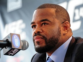 ATLANTA, GA - FEBRUARY 16: Fighter Rashad Evans speaks during a press conference promoting UFC 146 at Philips Arena on February 16, 2012 in Atlanta, Georgia. (Photo by Scott Cunningham/Getty Images)