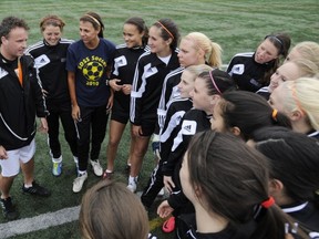 South Delta head coach Stephen Burns at practice with his soccer team on Monday in Tsawwassen. (Stuart Davis, PNG)