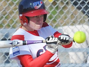 SFU's Sammie Olexa chalked up four RBI and scored the winning run in the seventh on Tuesday, leading the SFU Clan past the UBC Thunderbirds 6-5 in Richmond. (Jason Payne, PNG)