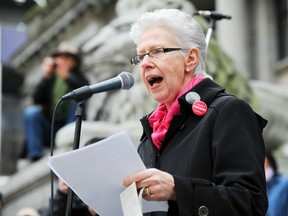 B.C. Teachers' Federation president Susan Lambert addresses teachers and supporters during rally in March (Jason Payne/ PNG FILES)