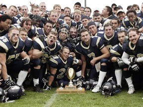 UBC Thunderbirds thrilled after winning the 2006 Shrum Bowl. The annual clash with the SFU Clan won't be played in 2012, putting the drought at two seasons and counting. (Rich Lam/UBC athletics)