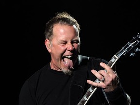 Musician James Hetfield of Metallica performs onstage during The Big 4 held at the Empire Polo Club on April 23, 2011 in Indio, California.  (Photo by Kevin Winter/Getty Images)