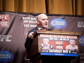 NEW YORK - MARCH 06:   UFC president Dana White speaks at a press conference at Radio City Music Hall on March 06, 2012 in New York City.  UFC announced that their third event on the FOX network will take place on Saturday, May 5 from the IZOD Center in East Rutherford, N.J.. (Photo by Michael Nagle/Getty Images)