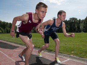 Tim Delcourt (left) and Kwantlen Park and Nathan Goodwin of Panorama Ridge are a pair of Surrey runners expected to make a middle-distance statement at the BC championships. (Matt Law, Surrey Now)