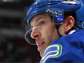 VANCOUVER — Versatile Canucks forward Andrew Ebbett looks on during Dec. 21 game against Detroit. The unrestricted free agent had an injury-plagued NHL season. (Photo by Jeff Vinnick/NHLI via Getty Images).