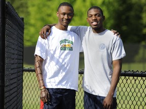 Centennial's Nathan George (left) and Gleneagle's Hodson Harding are favorites in the 400 and 200 metres at the BC's this weekend. (Gerry Kahrmann, PNG photo)