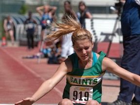 Langley Secondary’s Georgia Ellenwood has won the B.C. High school girls long jump championships two straight years and has a chance to three-peat on June 2. This weekend in Abbotsford, she attempts to win her third straight high school heptathlon crown. (Wilson Wong, PNG photo)