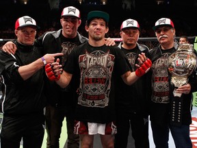 SAN JOSE, CA - MAY 19: Gilbert Melendez celebrates with his team after his win over Josh Thomson during the Strikeforce event at HP Pavilion on May 19, 2012 in San Jose, California. (Photo by Esther Lin/Forza LLC/Zuffa LLC via Getty Images)