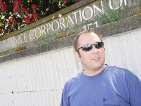 Quinn Rollins of Ladysmith, outside ICBC offices in North Vancouver on Monday, says good drivers shouldn’t have to pay for bad drivers. ICBC is considering changing the way it sets basic insurance rates. (Ric Ernst/PNG FILES)