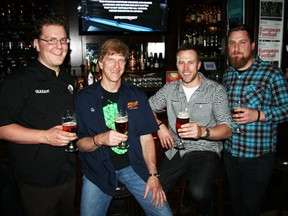 Brothers in Hops: (from left) Graham With (Parallel 49), Gary Lohin (Central City), Adam Henderson (representing Ninkasi), Ben Love (Gigantic)