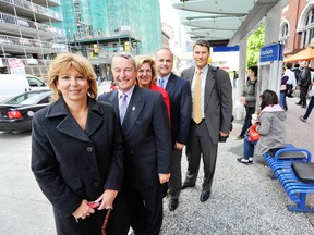 Surrey Mayor Dianne Watts, front, seen here in October with other Metro Vancouver mayors working on transit issues, is part of a group of B.C. mayors who want municipalities to get a greater share of total taxation.  Jason Payne — PNG files