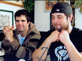 Brothers Sam (left) and Arlen Fitzpatrick at a Squamish café where their extended family had gathered for a visit. It was the last time their father would see them together before Sam's 2009 death in a rock-scaling accident. (SUBMITTED PHOTO)