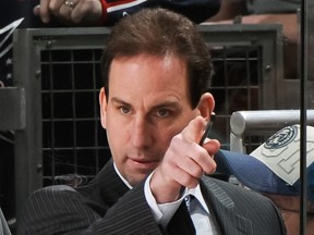 COLUMBUS— Former Blue Jackets coach Scott Arniel directs his club during a Feb. 9, 2011 game. He's considered a favourite to replace Craig MacTavish as coach of the Chicago Wolves. (Photo by Jamie Sabau/NHL via Getty Images).