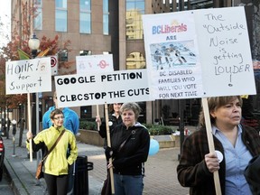 Protests such as this one in October 2011 brought to public attention the terrible decisions by officials at Community Living B.C. to close homes for people with developmental disabilities. (Wayne Leidenfrost/PNG FILES)
(For story by Andy Ivens)