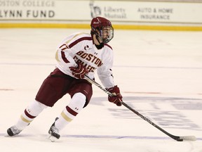 Destry Straight helped Boston College to the top of the NCAA hockey world this season. (Boston College athletics)