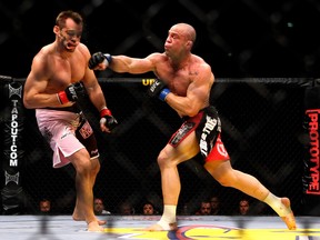 COLOGNE, GERMANY - JUNE 13: Wanderlei Silva of Brazil (R) hits Rich Franklin of USA during his catchweight bout during the UFC 99 The Comback at Lanxess Arena on June 13, 2009 in Cologne, Germany. (Photo by Lars Baron/Bongarts/Getty Images)