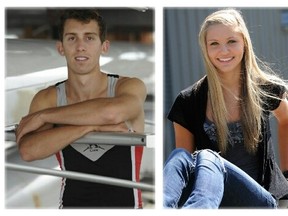 St. George's rower Matthew Segal and Clayton Heights volleyball player Breanna Evoy are two of the near 800 athletes from BC high schools moving onto post-secondary athletic careers. (PNG photo collage, Jason Payne, Ric Ernst)