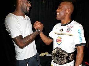 LAS VEGAS, NV - JULY 7:   (L-R) LeBron James and Anderson Silva in attendance during UFC 148 inside MGM Grand Garden Arena on July 7, 2012 in Las Vegas, Nevada.  (Photo by Jeff Bottari/Zuffa LLC via Getty Images)