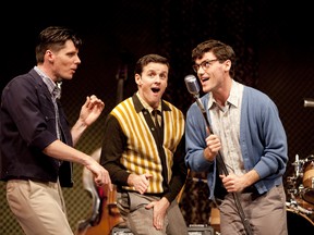 Jeremy Holmes, Scott Carmichael, Zachary Stevenson in the Arts Club Theatre Company’s production of Buddy: The Buddy Holly Story. Photo by Tim Matheson.