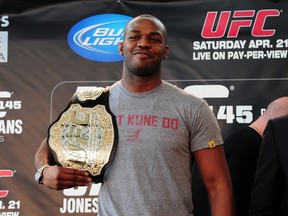 ATLANTA, GA - FEBRUARY 16: Fighter Jon Jones poses after a press conference promoting UFC 146 at Philips Arena on February 16, 2012 in Atlanta, Georgia. (Photo by Scott Cunningham/Getty Images)