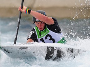 New Zealand's Mike Dawson competes at the Lee Valley White Water Centre Wednesday. Getty Images photo.