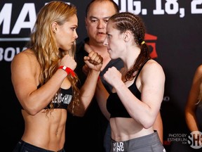 Strikeforce women's bantamweight champ Ronda Rousey (left) defends her title against former champion Sarah Kaufman tonight in San Diego, California. (photo courtesy of Strikeforce)