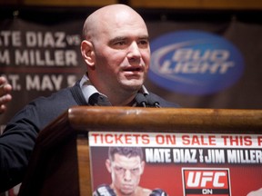 NEW YORK - MARCH 06: UFC president Dana White speaks at a press conference at Radio City Music Hall on March 06, 2012 in New York City. UFC announced that their third event on the FOX network will take place on Saturday, May 5 from the IZOD Center in East Rutherford, N.J.. (Photo by Michael Nagle/Getty Images)