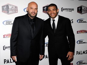 LAS VEGAS, NV - DECEMBER 01: Mixed martial artist Jose Aldo (R) and his manager Ed Soares arrive at the third annual Fighters Only World Mixed Martial Arts Awards 2010 at the Palms Casino Resort December 1, 2010 in Las Vegas, Nevada. (Photo by Ethan Miller/Getty Images)