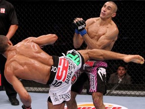 The best knockout in the UFC this year? Lightweight Edson Barboza's nasty spinning wheel kick finish of Terry Etim at UFC 142.