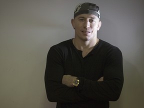 UFC (Ultimate Fighting Championship) Welterweight Champion Georges St-Pierre of Canada poses on November 7, 2011 in Issy-les-Moulineaux, a neighboring suburb of Paris. (Photo by JOEL SAGET/AFP/Getty Images)