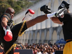 Anderson Silva goes through the paces with Marco Ruas at the UFC 153 Open Workouts on Wednesday. (photo courtesy of UFC Facebook Page)