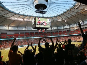 B.C. Lions fans got to enjoy a rare game with the roof open at B.C. Place when the Leos beat Toronto 28-23 on Sept. 15. (Kim Stallknecht/PNG FILES)