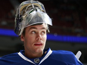 You can call him Eddie the Entertainer or Eddie's Meatballs or whatever. You can also call the fun-loving Chicago Wolves goalie a bonafide NHL prospect. (Jeff Vinnick photo/Getty Images/via National Hockey League).