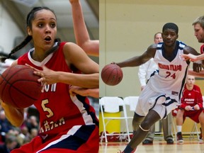 SFU Clan players Nayo Raincock-Ekunwe and Ibrahim Appiah are both awaiting the start of full practices on Monday. (Photos -- Ron Hole, SFU athletics)