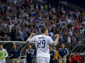 Eric Hassli celebrates his wonder goal against Toronto in the Canadian championship. (Rich Lam/Getty Images)