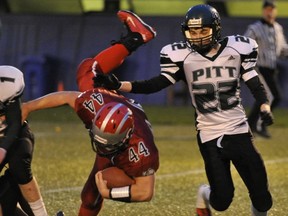 John Barsby fullback Dexter Shea was a TD-scoring force Saturday in his team's win over Cole Erskine-Shaw and the rest of the Pitt Meadows Marauders. (Les Bazso, PNG)