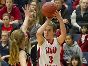 SFU's Erin Chambers lived up to her number Friday at the West Gym, burying six triples as the Clan crushed Cal State-Stanislaus. (Ron Hole, SFU athletics)