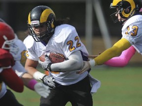 Punishing running back Mason Swift is back to full health and ready to add another dimension to the Rams' running attack in its clash Saturday with Mouat at UBC. (PNG photo)