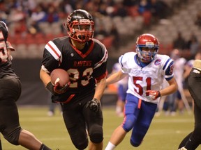 Mate Mcleod-Genest (23) and the rest of the Terry Fox Ravens play at Victoria on Friday when they face the BC Triple A champion Mt. Douglas Rams. (submitted photo)