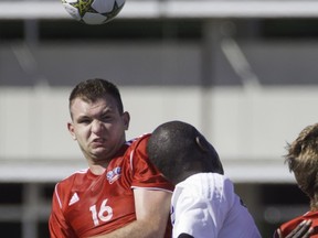 Simon Fraser Clan senior Mike Winter and his team gave up three first-half goals en route to a 3-1 season-ending loss to Saginaw Valley State of Michigan at the NCAA Div. 2 Final Four semifinals on Thursday in Georgia. (File photo – Ron Hole, SFU athletics)