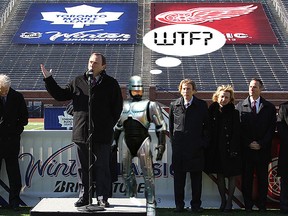 ANN ARBOR, MI - FEBRUARY 09:  NHL Commissioner Gary Bettman addresses the media on the field of play during the NHL Winter Classic press conference at Michigan Stadium on February 9, 2012 in Ann Arbor, Michigan.  (Photo by Dave Reginek/NHLI via Getty Images)