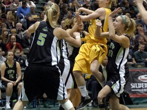 UFV Cascades (left to right) Sarah Wierks, Aieisha Luyken and Nicole Wierks have made defence a part of their identity. (Regina Leader-Post photo)