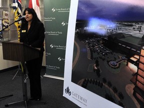 Anita Huberman, CEO of the Surrey Board of Trade, speaks in favour of a proposed casino and entertainmnet facility at a press conference in Surrey on Dec. 4.
(PNG FILES)