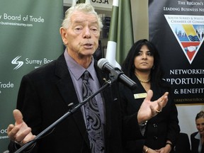 Bill Reid of the Cloverdale District Chamber of Commerce and Surrey Board of Trade CEO Anita Huberman support the proposed casino. (Nick Procaylo/PNG FILES)