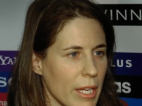 Andrea Neil meets the press after announcing her retirement in 2007. Neil was named UBC women's head coach on Wednesday. (Wayne Leidenfrost, PNG)