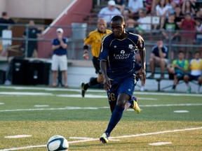 Kekuta Manneh in action for the Austin Aztex. (Jillian Jacobs, Austin Chronicle)