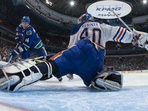 Alex Burrows didn't score on this shootout attempt on Oilers goalie Devan Dubnyk on Sunday but he believes the Canucks' power play is ready to start lighting it up.
(Photo by Jeff Vinnick/NHLI via Getty Images)