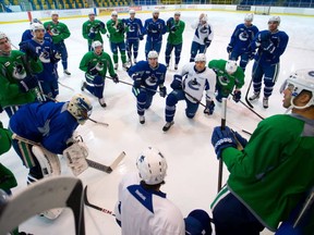 The Canucks are back on the ice at Rogers Arena Sunday afternoon. Manny Malhotra led the final locked-out practice on Friday at UBC.