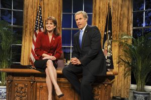 Tina Fey as Gov. Sarah Palin and Will Farrell as President George W. Bush during a scene of "Saturday Night Live."